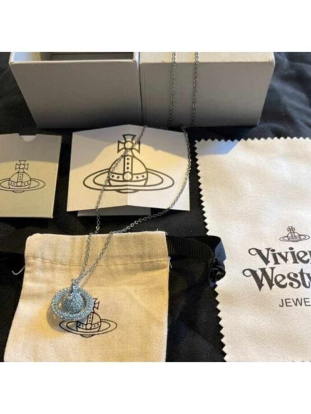 Vivienne Westwood Turquoise Orb Necklace Crystal Saturn Pendant